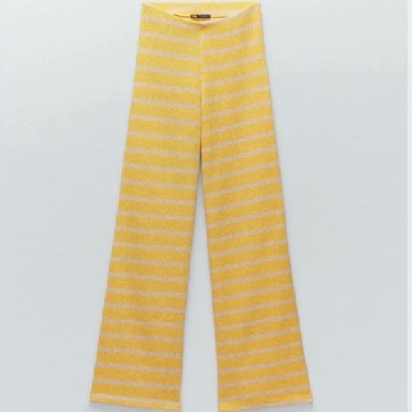Zara Woman Knit High Waisted Rustic Trousers Yellow - Picture 4 of 10